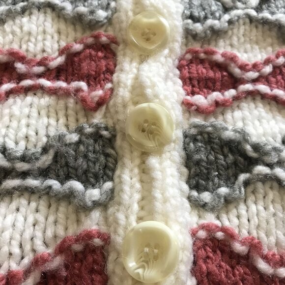 Handmade Kids Button-Up Sweater Whimsical Waves Design Cozy Wool & Acrylic Sm - Picture 3 of 11